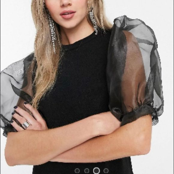 NWT ASOS KNITTED MINI WITH ORGANZA SLEEVE-BLACK - Picture 4 of 4